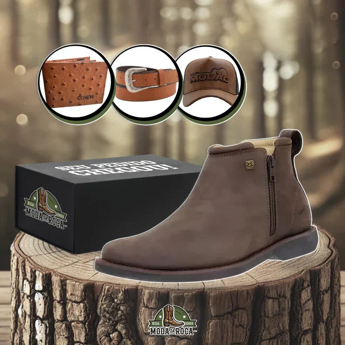 Ensemble de bottes orthopédiques décontractées Zavu pour homme en cuir véritable + 3 cadeaux gratuits : ceinture, casquette et portefeuille