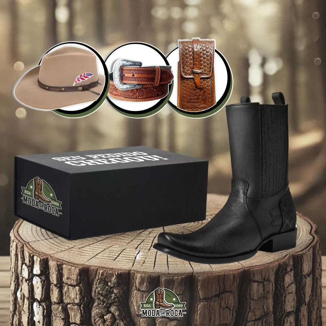Ensemble de bottes en cuir véritable pour homme Maverick 2.0 + 3 cadeaux : ceinture, chapeau et portefeuille