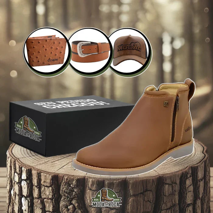 Ensemble de bottes orthopédiques décontractées Zavu pour homme en cuir véritable + 3 cadeaux gratuits : ceinture, casquette et portefeuille