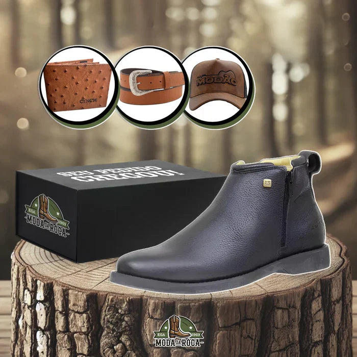 Ensemble de bottes orthopédiques décontractées Zavu pour homme en cuir véritable + 3 cadeaux gratuits : ceinture, casquette et portefeuille
