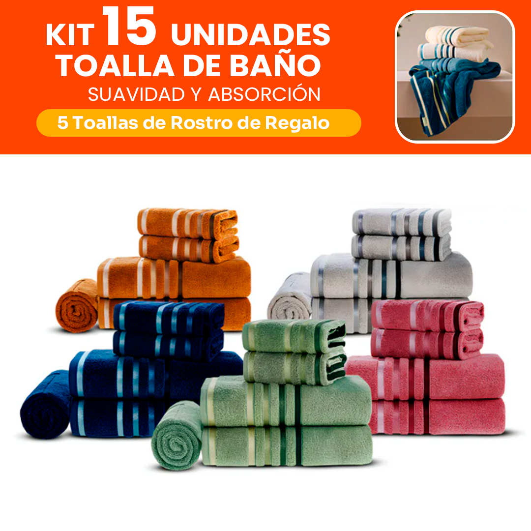 Kit con 15 toallas de baño + 5 toallas faciales gratis