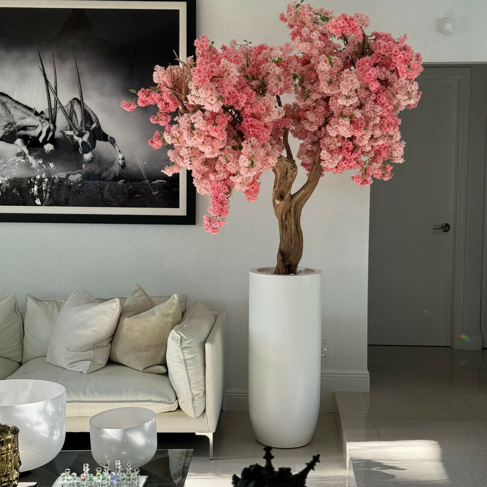 Jarrón St. Tropez blanco mate con flor de cerezo rosa personalizada