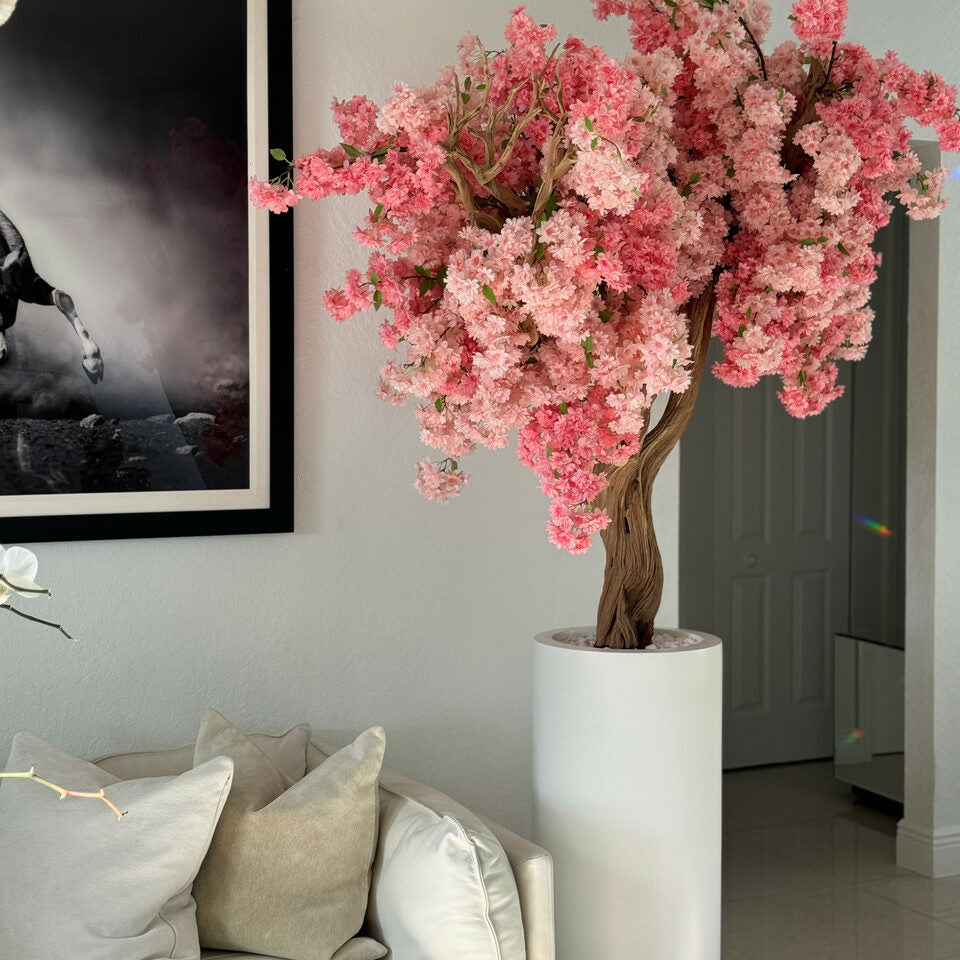 Jarrón St. Tropez blanco mate con flor de cerezo rosa personalizada