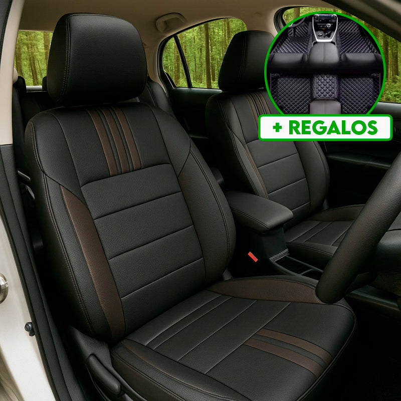 Funda para Asiento de Auto Veltrax en Cuero Legítimo Universal + REGALO: Alfombra Completa