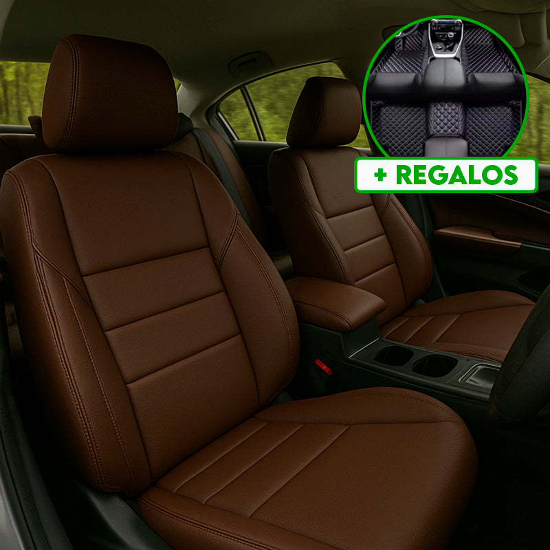 Funda para Asiento de Auto Veltrax en Cuero Legítimo Universal + REGALO: Alfombra Completa