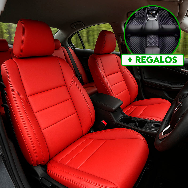 Funda para Asiento de Auto Veltrax en Cuero Legítimo Universal + REGALO: Alfombra Completa