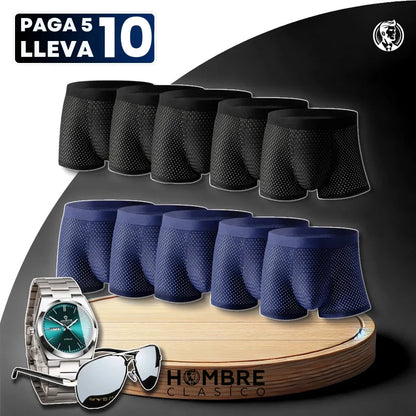 [Paga 5, Lleva 10] Kit de Calzoncillos Brave Boxer de Fibra de Bambú con REGALOS: Reloj y Gafas