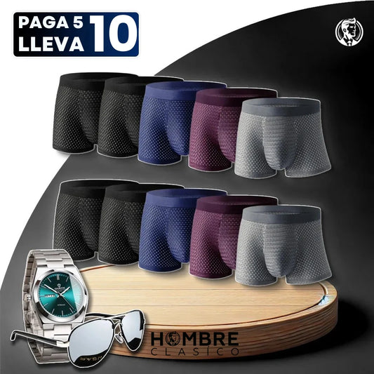 [Paga 5, Lleva 10] Kit de Calzoncillos Brave Boxer de Fibra de Bambú con REGALOS: Reloj y Gafas