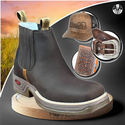 Kit Bota Ortopédica Fazenda con Caña Corta en 100% Cuero Bovino + REGALOS: Cinturón, Gorro y Billetera