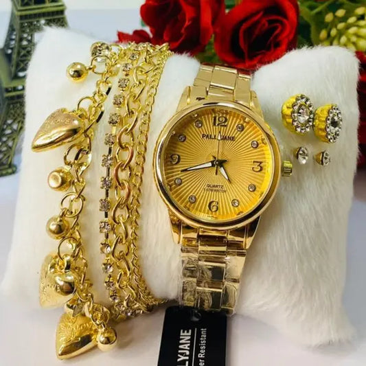 Kit de reloj de mujer resistente al agua, pulsera, pendientes y caja