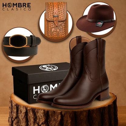 Kit Bota KÜRAN 100% Cuero Genuino Bovino + REGALOS: Cinturón, Sombrero y Porta Documentos
